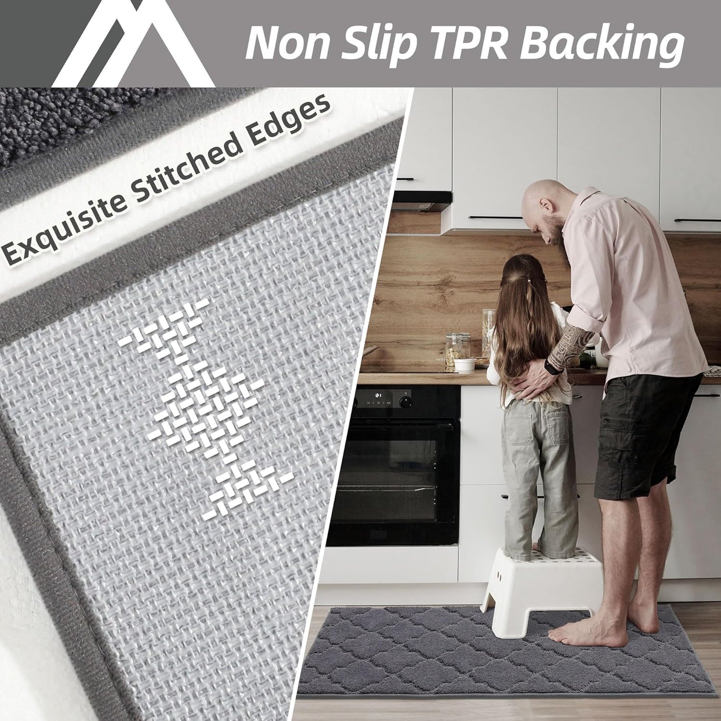 COSY HOMEER Soft Kitchen Rugs [2 PCS] for in Front of Sink Super Absorbent Kitchen Floor Mats and Mats 20x30 Inch/20X48 Non-Skid Kitchen Mat Standing Mat Washable,Polyester,Dark Grey