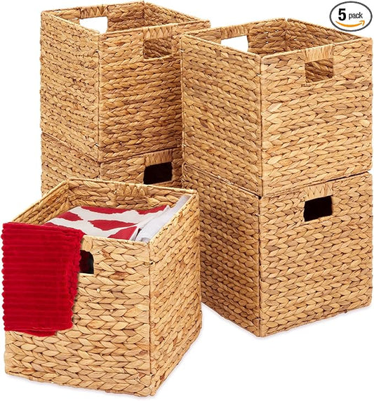 Best Choice Products 13x13in Pack of 5 Cube Storage Baskets, Water Hyacinth Multipurpose Collapsible Organizers, Handwoven Laundry Totes for Laundry, Living Room, Kids Room & Nursery - Natural