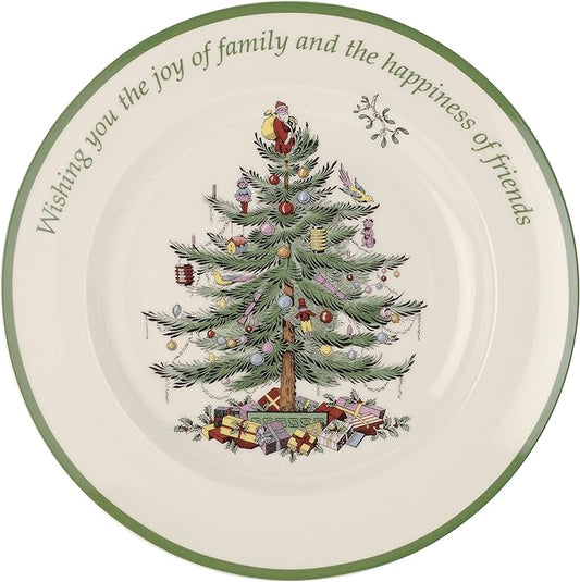 Spode Christmas Tree Sentiment Plate, 10.5-Inch Porcelain Dinner & Appetizer Dish, Holiday-Themed Serving Plate, Microwave & Dishwasher Safe, Festive Collectible Seasonal Dining