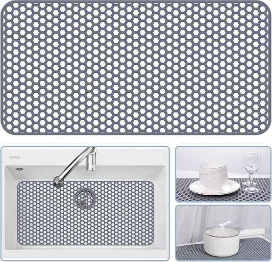 Bestjing Silicone Sink Protectors for Kitchen Sink - 28.4"x 14.3" Kitchen Protector Mat Accessory, Non-Slip Heat Resistant Mat for Bottom of Farmhouse Porcelain Stainless Steel, Dishwasher Safe (Gray)