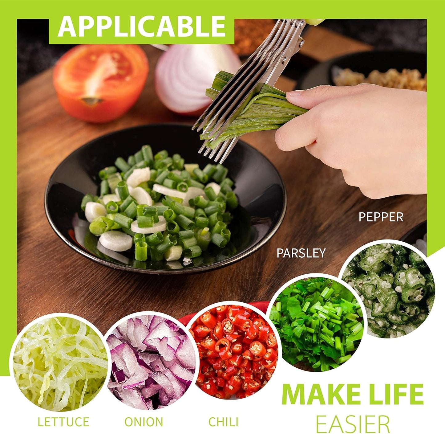 2023 Updated Herb Scissors Set - Herb Scissors With 5 Blades and Cover, Cool Kitchen Gadgets for Cutting Shredded Lettuce, Cilantro Fresh, Green Onion Fresh and etc. Also Can Used for Cutting Paper.