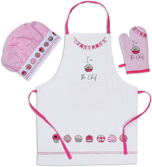 AMOUR INFINI Apron and Hat Set, 3 Pcs- Adjustable Kitchen Apron Oven Mitts Set