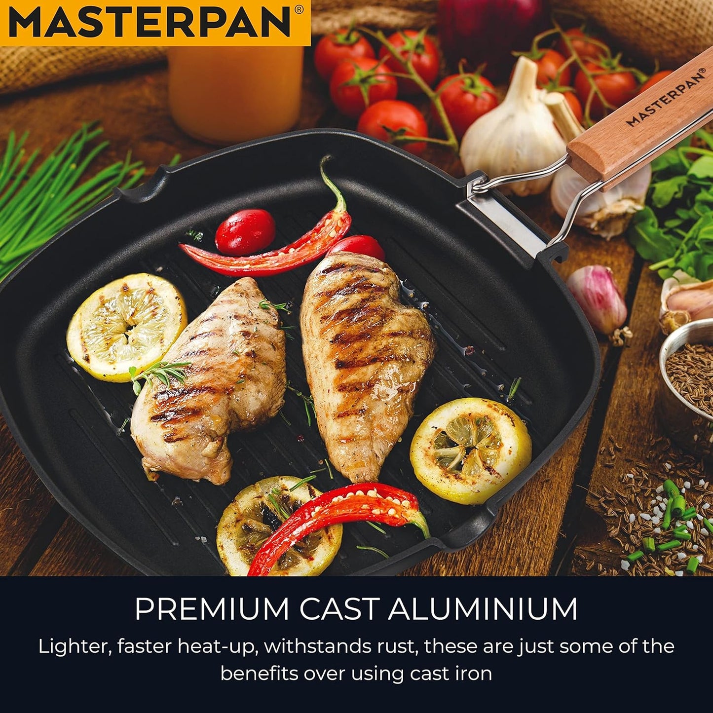 Non-Stick Grill Pan Wooden, 11", Folding Handles