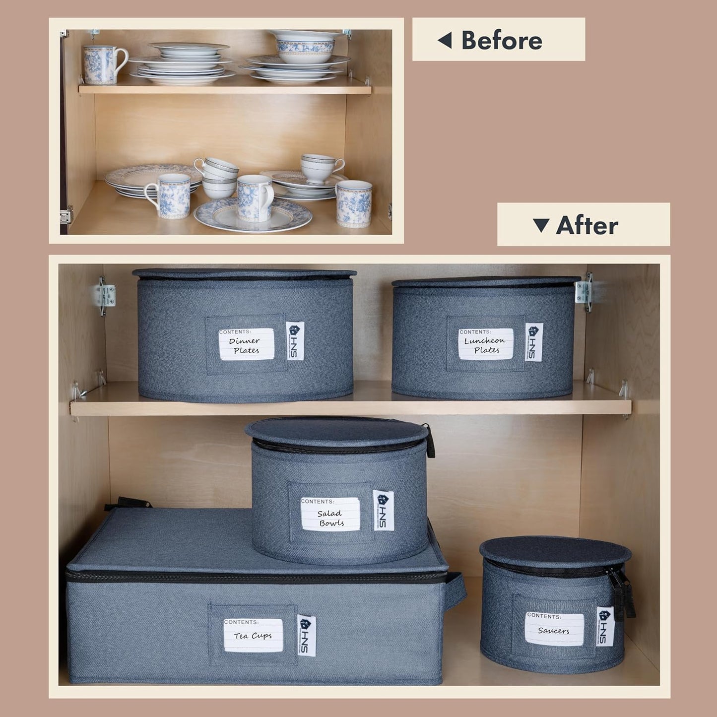 Serving Platter Storage Container - Hard Shell China Organizer with Dividers - Holds 12 Plates of 10" - Durable & Stackable Storage Box for Seasonal Dishware Protection - Denim Blue