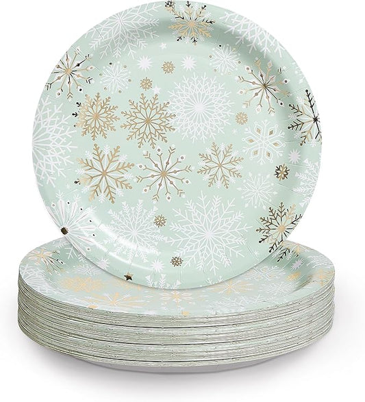Papyrus Disposable Tabletop Plates Set - Elegant and Sturdy Plates for Any Occasion, Winter Sage Snowflake, Plates