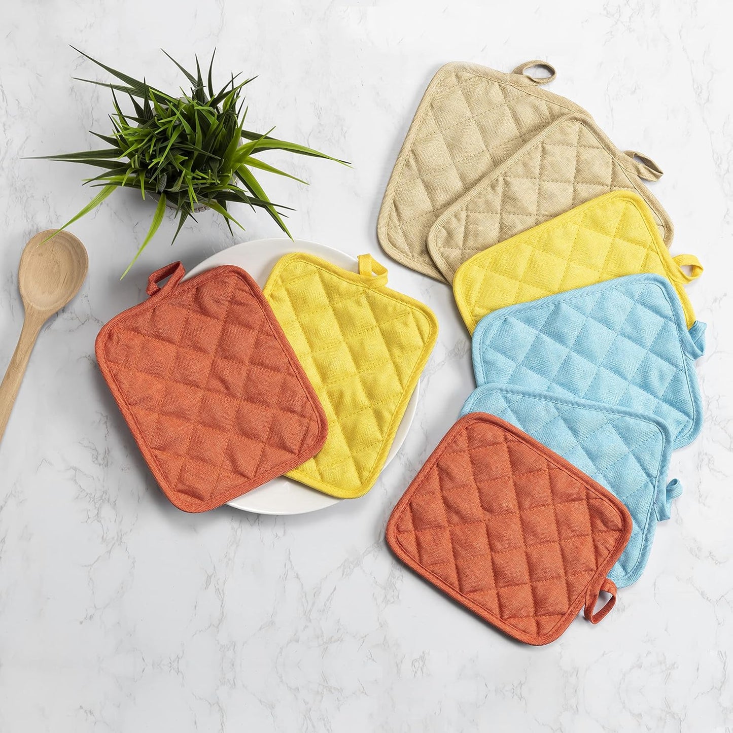 American Linen Pot Holders, Hot Pads, Table Pads for Kitchen and Dining Table, Non Slip Heat Resistant Hot Pot Holder (Multi, 8 Pack)
