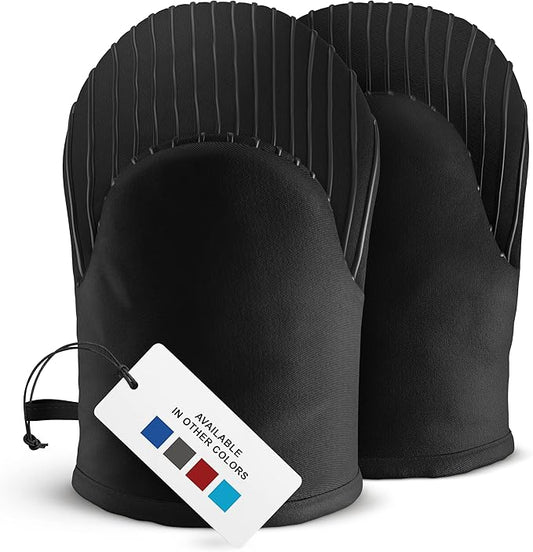Big Red House - Silicone Mini Oven Mitts - Black Set of 2 - Heat Resistant to 536 F / 280 C Kitchen Gloves Professional Grade Pot Holders for Cooking Baking