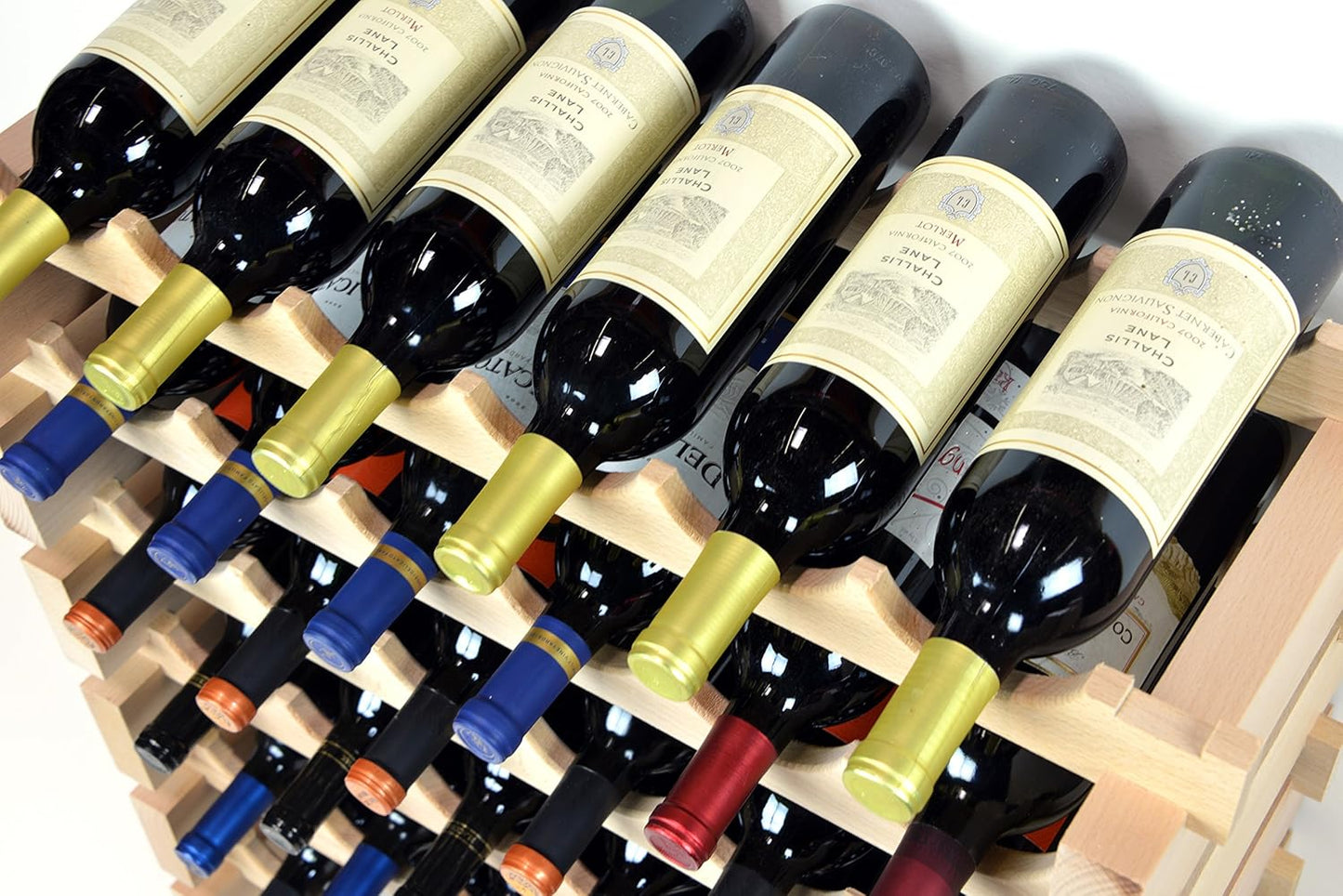sfDisplay.com,LLC. Modular Wine Rack Beechwood 40-120 Bottle Capacity 10 Bottles Across up to 12 Rows Newest Improved Model (60 Bottles - 6 Rows)